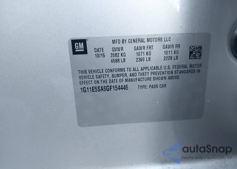 2016 Chevrolet Malibu Limited Ltz z USA, uszkodzony, nr VIN 1G11E5SA6GF154446